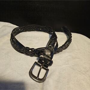 Woven Black Leather Belt - Women's Accessory